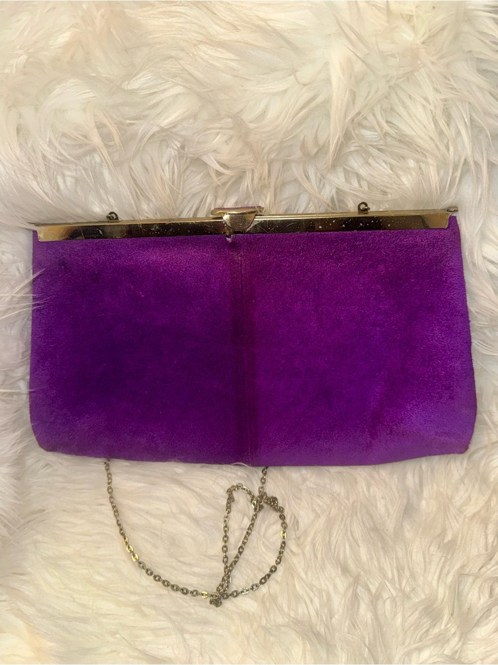 Vintage Etra Italy Purple Suede Frame Clutch | Gold Chain Evening Bag